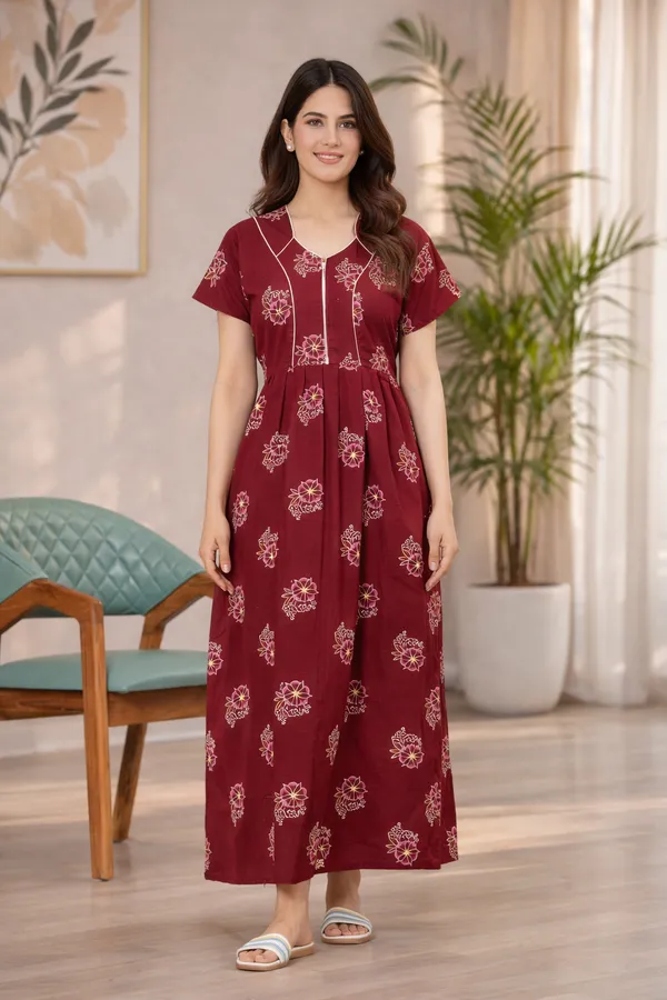 D_Vastra_Red_Zipper_Cotton_Nighty
