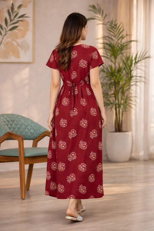 D_Vastra_Red_Zipper_Cotton_Nighty