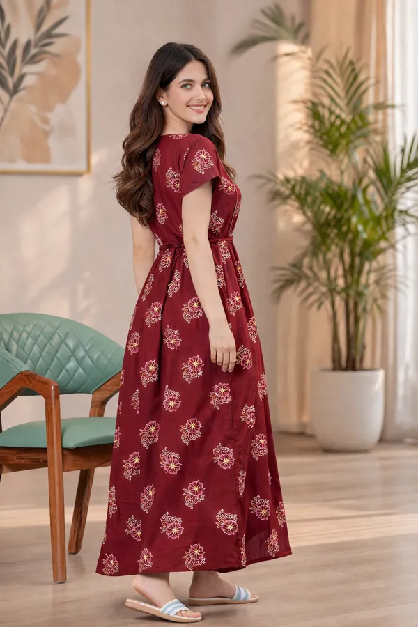 D_Vastra_Red_Zipper_Cotton_Nighty