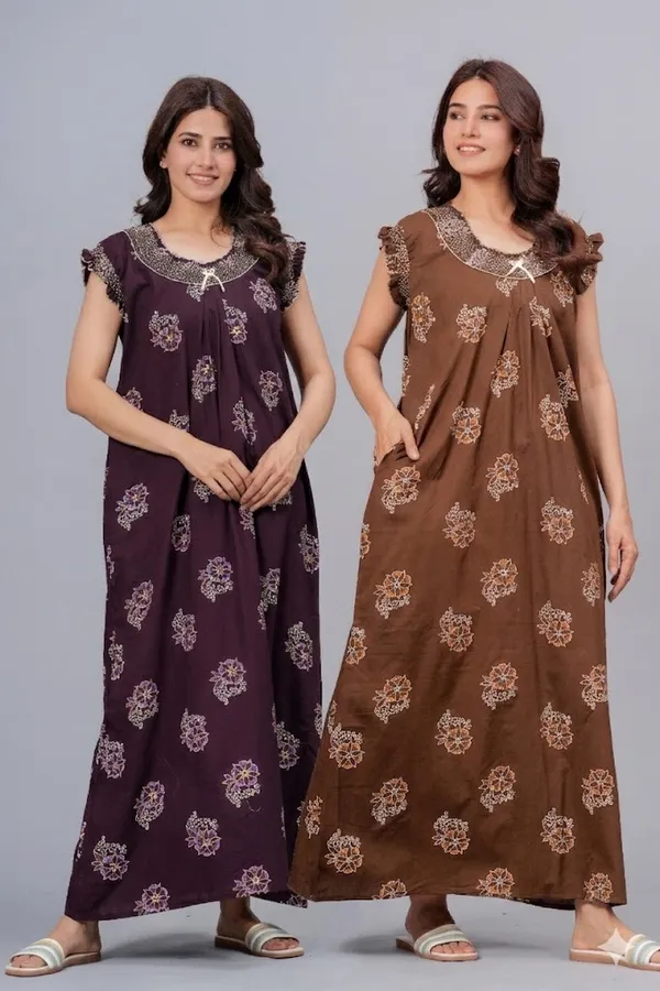 D_Vastra_Purple_And_Brown_Cotton_Nighty_For_Women_Pack_of_2