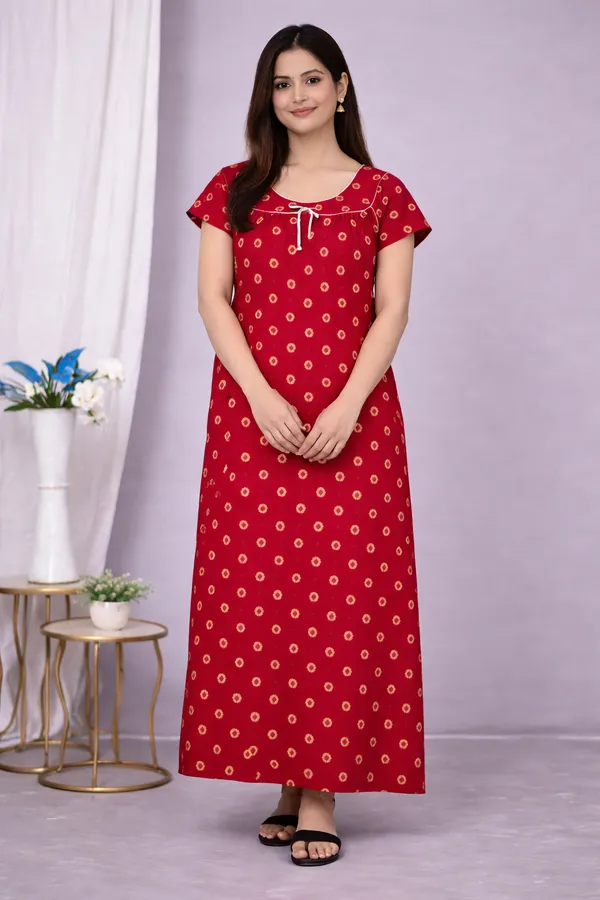 D_Vastra_Red_Round_Neck_Cotton_Nighty