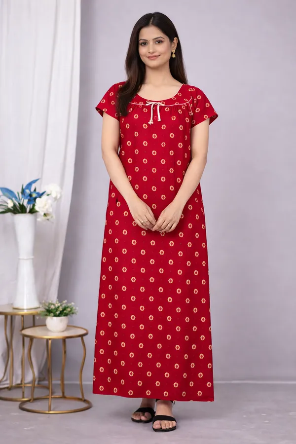 D_Vastra_Red_Round_Neck_Cotton_Nighty