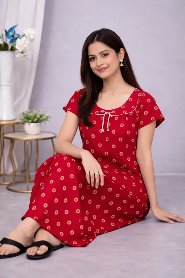 D_Vastra_Red_Round_Neck_Cotton_Nighty