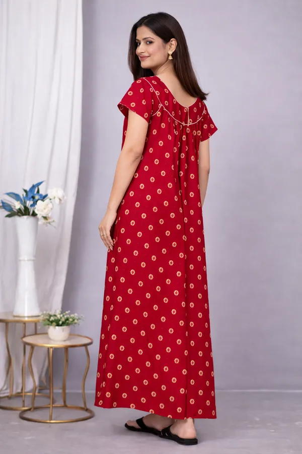 D_Vastra_Red_Round_Neck_Cotton_Nighty
