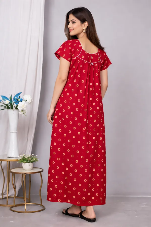 D_Vastra_Red_Round_Neck_Cotton_Nighty