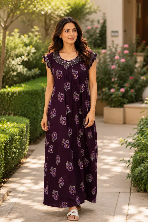 D_Vastra_Purple_Gauging_Cotton_Nighty_For_Women