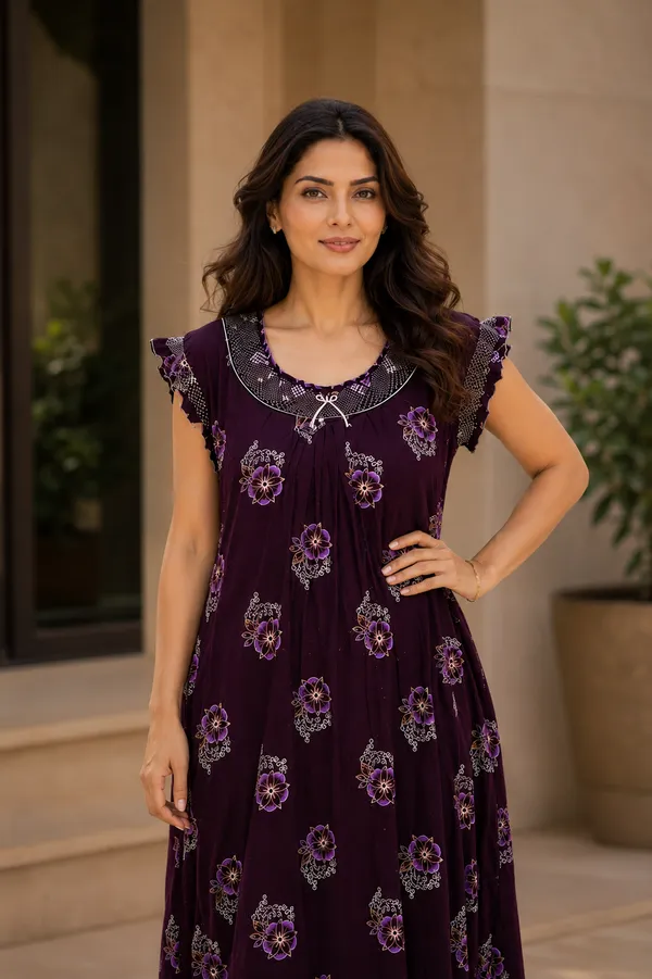 D_Vastra_Purple_Gauging_Cotton_Nighty_For_Women