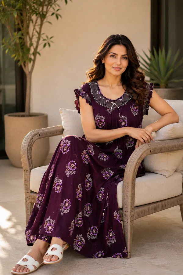 D_Vastra_Purple_Gauging_Cotton_Nighty_For_Women