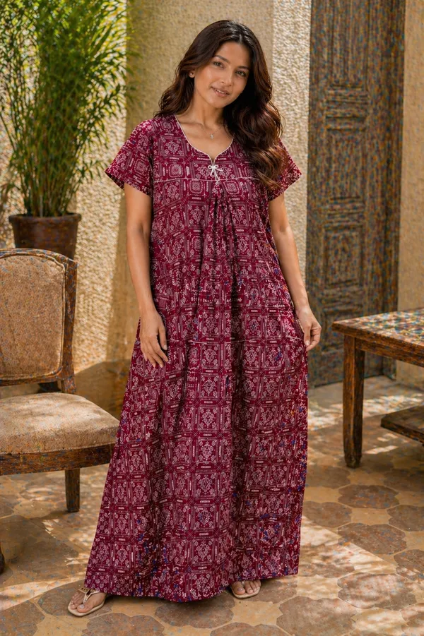 D_Vastra_Maroon_Cotton_Nighty_For_Women