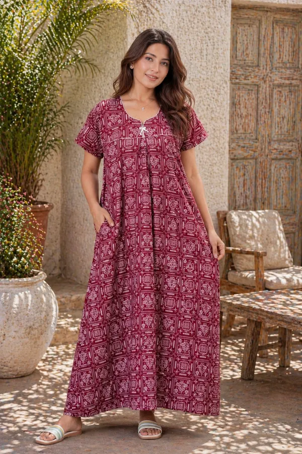 D_Vastra_Maroon_Cotton_Nighty_For_Women