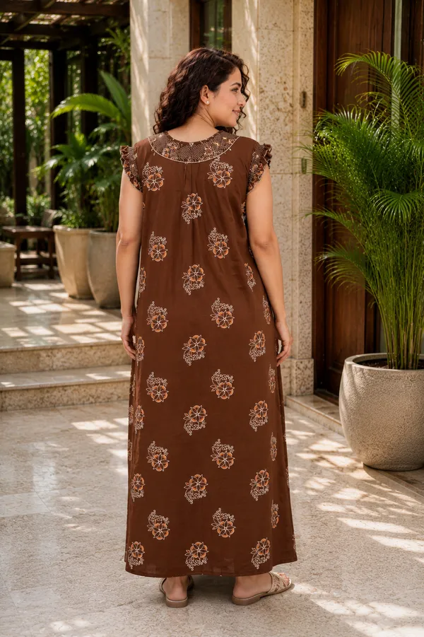 D_Vastra_Brown_Gauging_Cotton_Nighty_For_Women