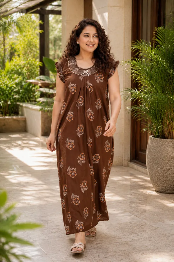 D_Vastra_Brown_Gauging_Cotton_Nighty_For_Women