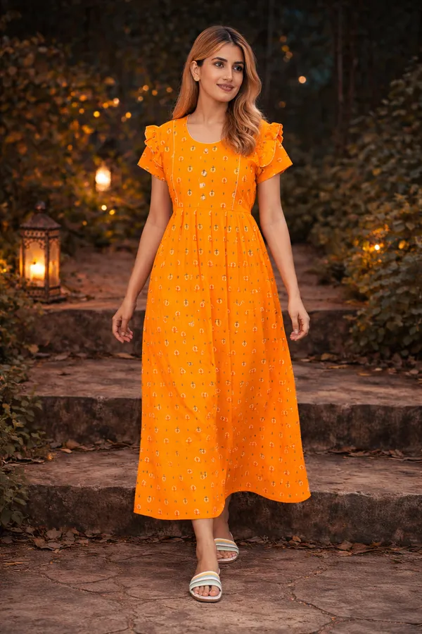D_Vastra_Yellow_Semi_Frock_Cotton_Nighty_For_Women