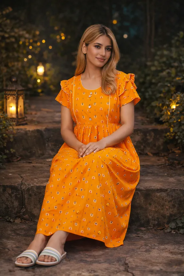D_Vastra_Yellow_Semi_Frock_Cotton_Nighty_For_Women
