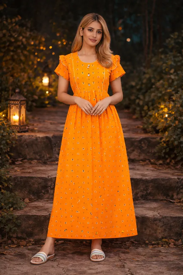 D_Vastra_Yellow_Semi_Frock_Cotton_Nighty_For_Women