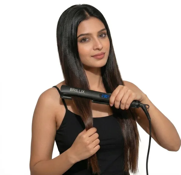 BRILLIX_Professional_Hair_Straightener_with_Digital_Display,_Titanium_Floating_Plates,_230°C_Max_Temperature,_1-Minute_Fast_Heat-Up_&_360°_Swivel_Cord_(Black)