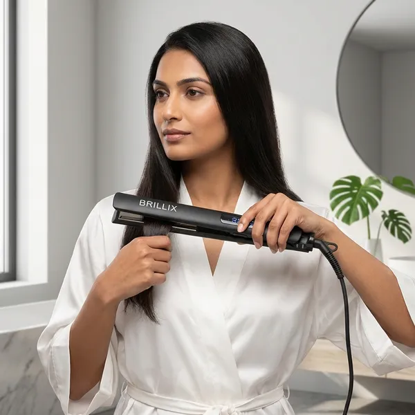 BRILLIX_Professional_Hair_Straightener_with_Digital_Display,_Titanium_Floating_Plates,_230°C_Max_Temperature,_1-Minute_Fast_Heat-Up_&_360°_Swivel_Cord_(Black)