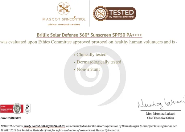 BRILLIX_SOLAR_DEFENSE_360°_Sunscreen_SPF_50+_PA++++_|_Broad_Spectrum_UVA/UVB_+_IR_+_Blue_Light_Protection_|_With_Vitamin_C,_E_&_Hyaluronic_Acid_|_Water-Resistant,_Non-Greasy,_No_White_Cast_|_50_ml