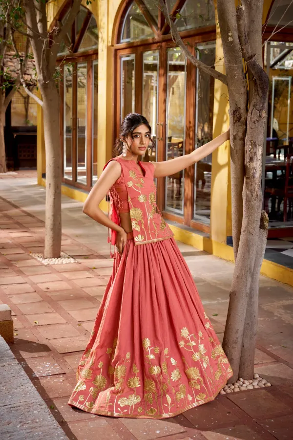Pure_Shimmer_Embroidered_Lehenga_Set_With_Overlay_Top_Stitched_Blouse