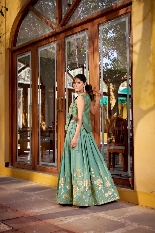 Pure_Shimmer_Embroidered_Lehenga_Set_With_Overlay_Top_Stitched_Blouse