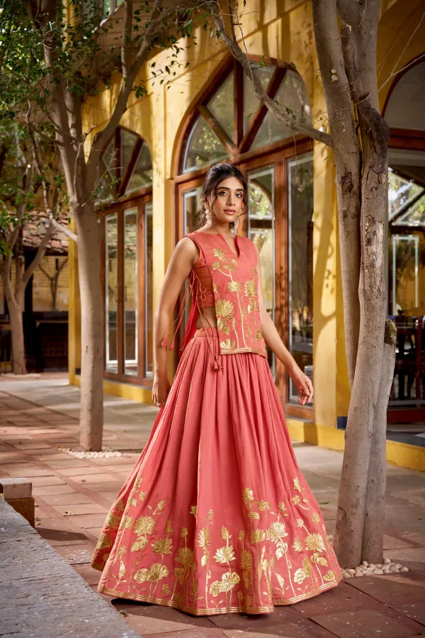Pure_Shimmer_Embroidered_Lehenga_Set_With_Overlay_Top_Stitched_Blouse