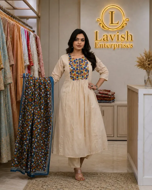 Cotton_A-Line_Kurta_Set_with_beautiful_Kalamkari_Dupatta