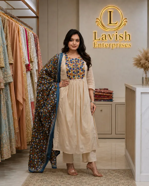 Cotton_A-Line_Kurta_Set_with_beautiful_Kalamkari_Dupatta