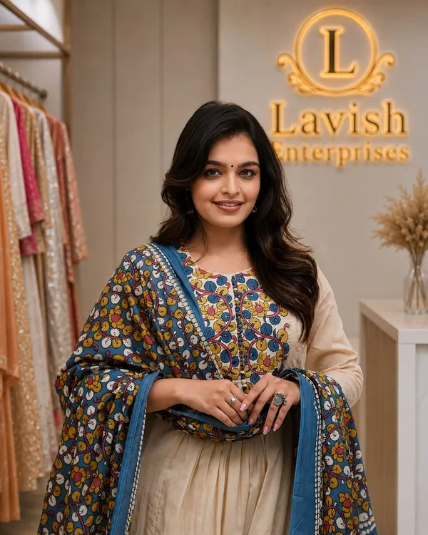 Cotton_A-Line_Kurta_Set_with_beautiful_Kalamkari_Dupatta