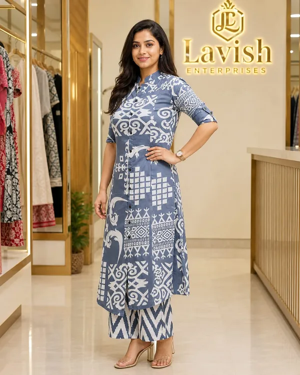 Cotton_Kurta_Pant_Set_for_Women,_Indian_Ethnic_Co-ord_Set,_Summer_Cotton_Cord_Set,_Casual_Daily_Wear_Kurti_Set,_Office_Wear_Outfit_–_Grey_Blue_Geometric_Print