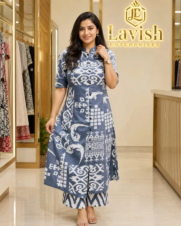 Cotton_Kurta_Pant_Set_for_Women,_Indian_Ethnic_Co-ord_Set,_Summer_Cotton_Cord_Set,_Casual_Daily_Wear_Kurti_Set,_Office_Wear_Outfit_–_Grey_Blue_Geometric_Print