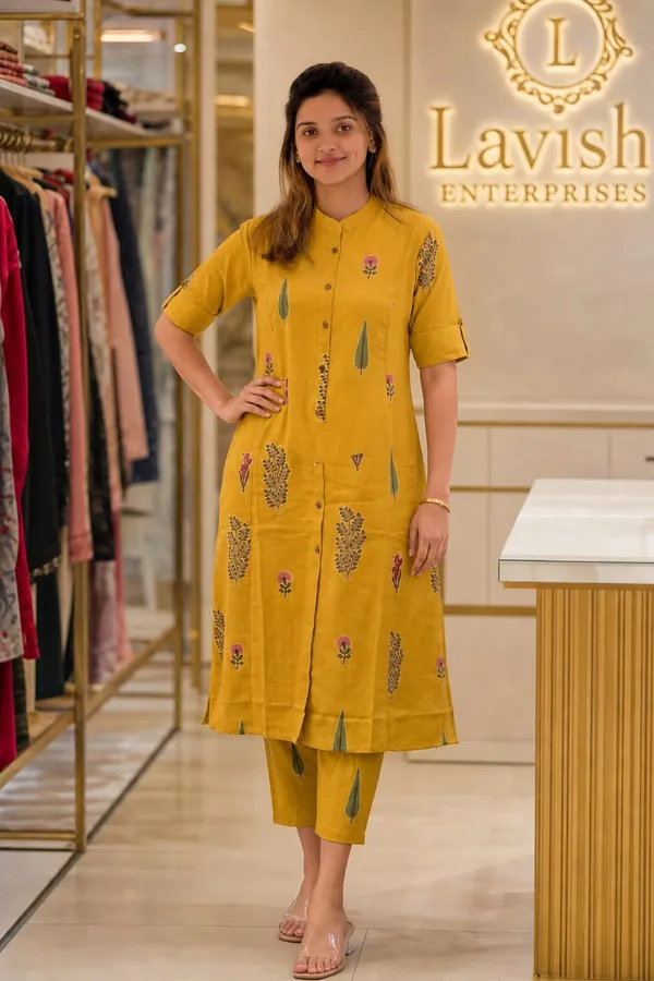 Cotton_Kurta_Pant_Set_for_Women,_Indian_Ethnic_Co-ord_Set,_Summer_Cotton_Cord_Set,_Casual_Daily_Wear_Kurti_Set,_Office_Wear_Outfit_–_Mustard_Botanical_Print