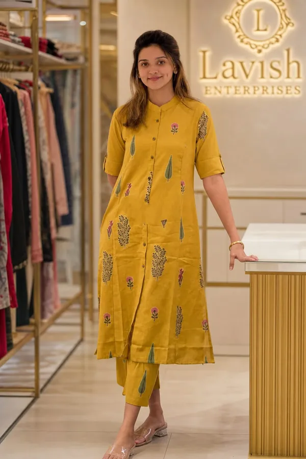 Cotton_Kurta_Pant_Set_for_Women,_Indian_Ethnic_Co-ord_Set,_Summer_Cotton_Cord_Set,_Casual_Daily_Wear_Kurti_Set,_Office_Wear_Outfit_–_Mustard_Botanical_Print