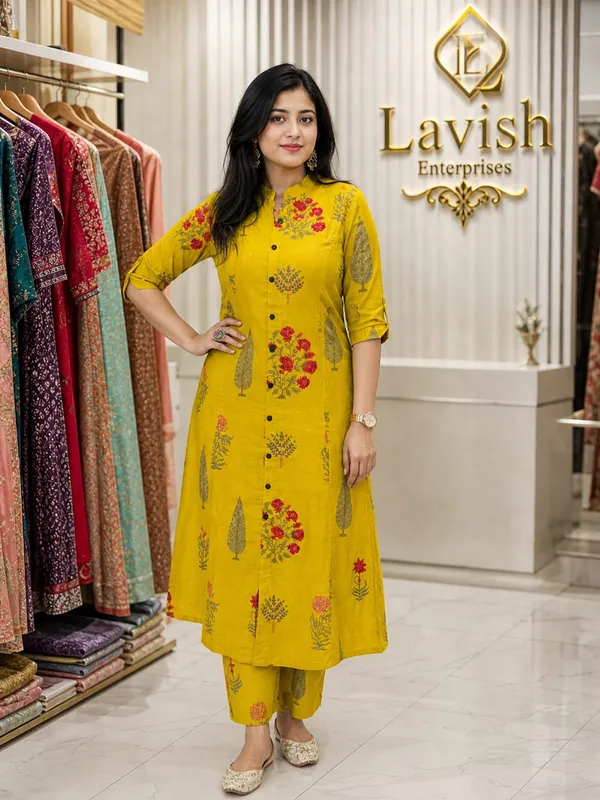 Cotton_Kurta_Pant_Set_for_Women,_Indian_Ethnic_Co-ord_Set,_Summer_Cotton_Cord_Set,_Casual_Daily_Wear_Kurti_Set,_Office_Wear_Outfit_–_Mustard_Floral