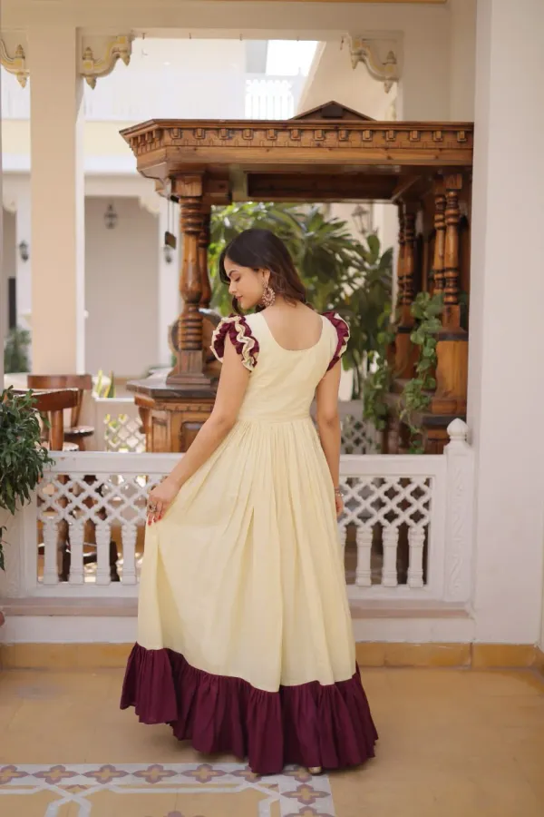 Off-White_Party_Wear_Cotton_Embroidered_Gown_With_Double_Frill_Sleeves
