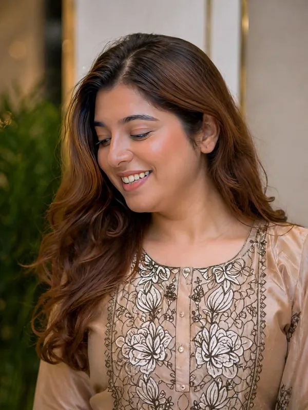Beige_Mul_Chanderi_Kurta_Pant_Set