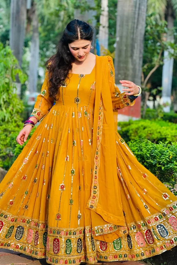 Yellow_Shine_This_Festival_Anarkali_Suit_With_Pant_And_Dupatta