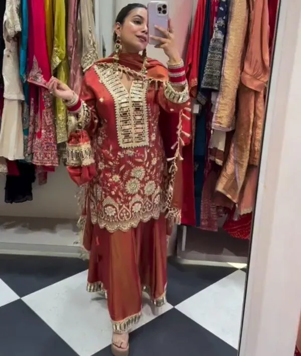 Rust_Royalty_kurta_palazzo_set_For_Women