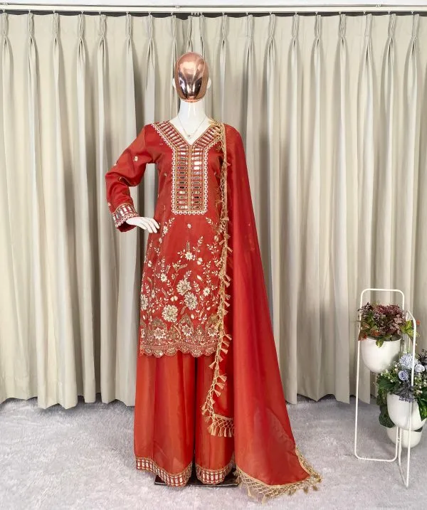 Rust_Royalty_kurta_palazzo_set_For_Women