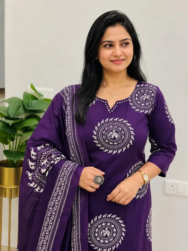 Women_Cotton_Kurta_Set_with_Dupatta,_Indian_Ethnic_Suit_Set,_Printed_Kurti_Pant_Set,_Breathable_Summer_Outfit,_Traditional_Indian_Wear