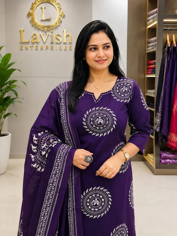 Women_Cotton_Kurta_Set_with_Dupatta,_Indian_Ethnic_Suit_Set,_Printed_Kurti_Pant_Set,_Breathable_Summer_Outfit,_Traditional_Indian_Wear