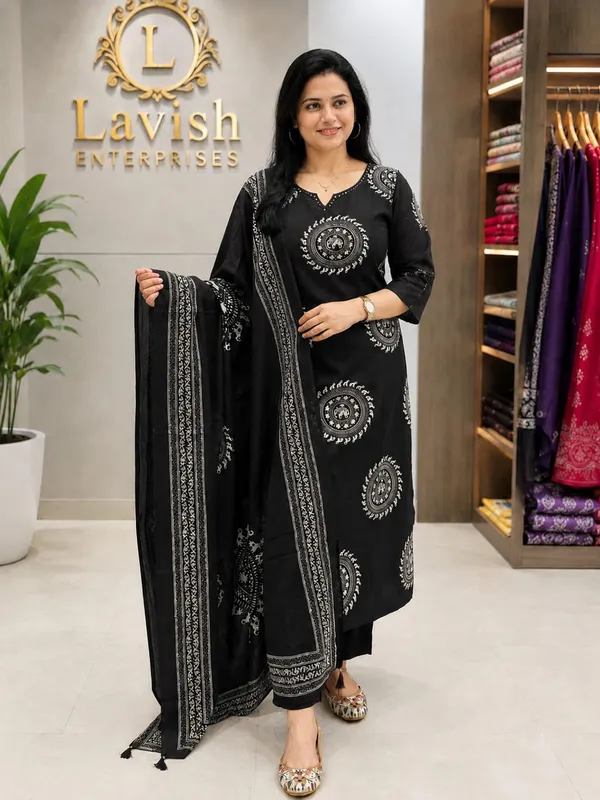 Women_Cotton_Kurta_Set_with_Dupatta,_Indian_Ethnic_Suit_Set,_Printed_Kurti_Pant_Set,_Breathable_Summer_Outfit,_Traditional_Indian_Wear