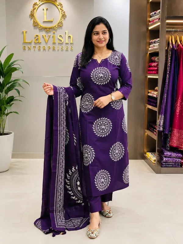 Women_Cotton_Kurta_Set_with_Dupatta,_Indian_Ethnic_Suit_Set,_Printed_Kurti_Pant_Set,_Breathable_Summer_Outfit,_Traditional_Indian_Wear