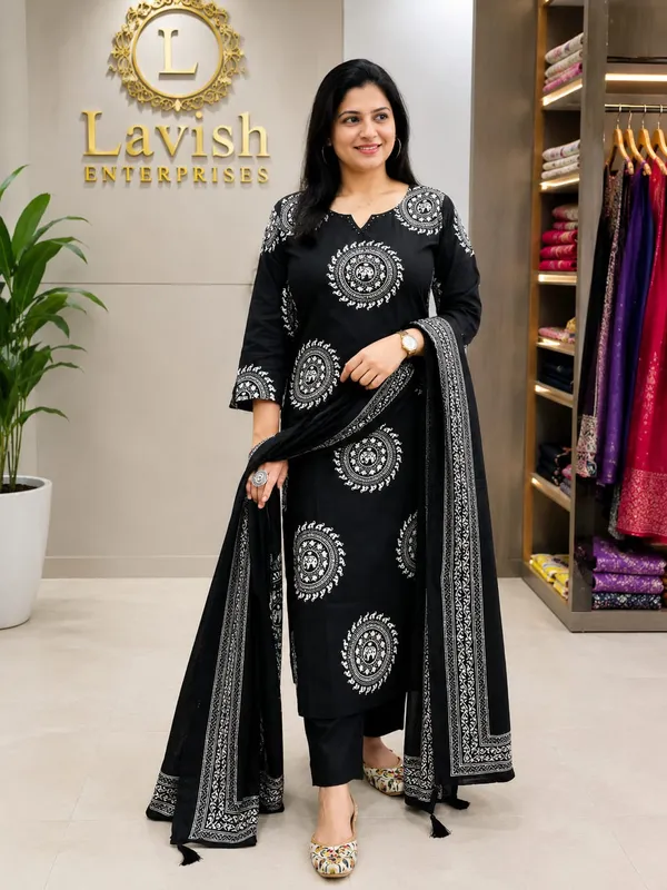 Women_Cotton_Kurta_Set_with_Dupatta,_Indian_Ethnic_Suit_Set,_Printed_Kurti_Pant_Set,_Breathable_Summer_Outfit,_Traditional_Indian_Wear