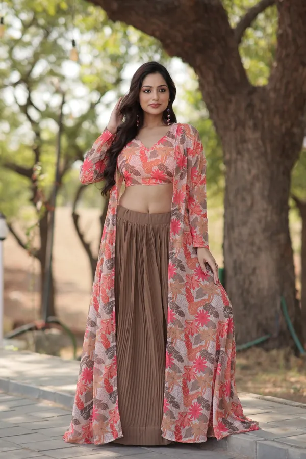 Pink_And_Green_Fashionable_Lehenga_Blouse_And_Shrug_Set