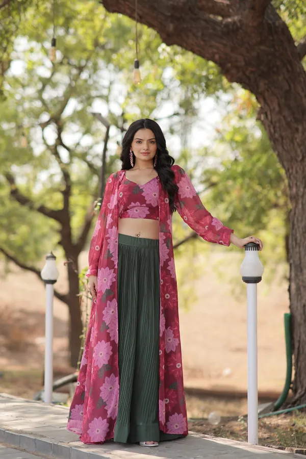 Pink_And_Green_Fashionable_Lehenga_Blouse_And_Shrug_Set
