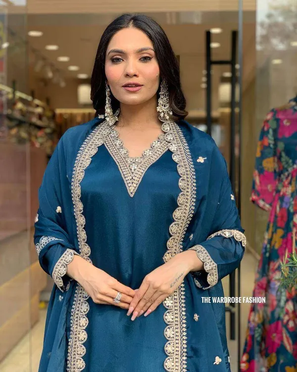 Teal_Blue_Touch_Of_Grace_To_Your_Wardrobe_With_Blue_Roman_Satin_Outfit