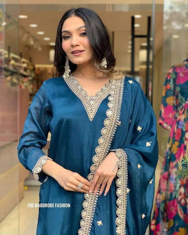 Teal_Blue_Touch_Of_Grace_To_Your_Wardrobe_With_Blue_Roman_Satin_Outfit