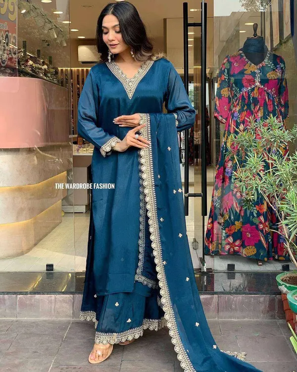 Teal_Blue_Touch_Of_Grace_To_Your_Wardrobe_With_Blue_Roman_Satin_Outfit