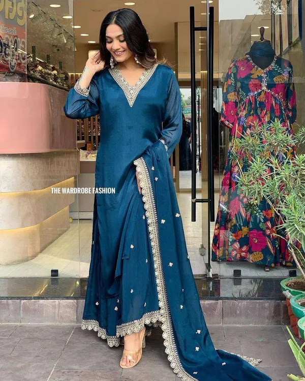 Teal_Blue_Touch_Of_Grace_To_Your_Wardrobe_With_Blue_Roman_Satin_Outfit