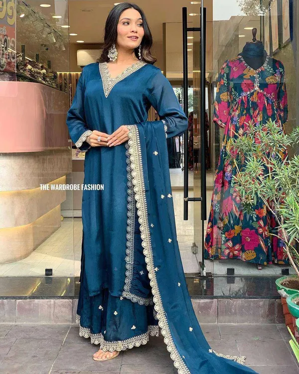 Teal_Blue_Touch_Of_Grace_To_Your_Wardrobe_With_Blue_Roman_Satin_Outfit